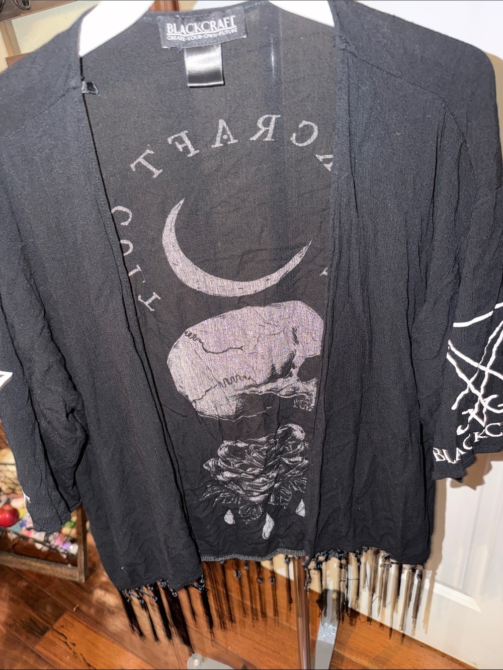 Blackcraft Black Graphic Open-Front Tunic Cardigan in Black